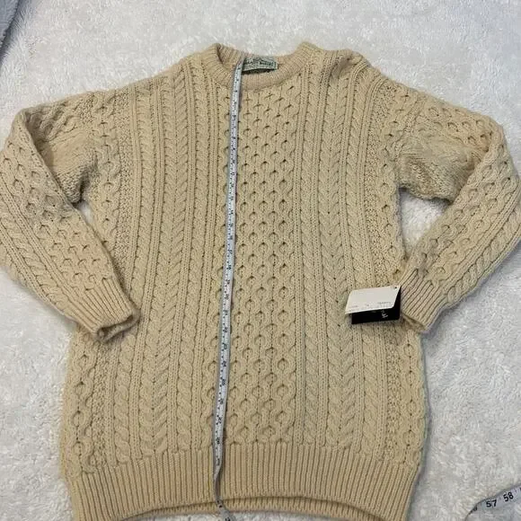 NWT Irish Traditional Hand Knit Cream Wool Cable Knit Sweater Fisherman Style XL - Picture 4 of 6
